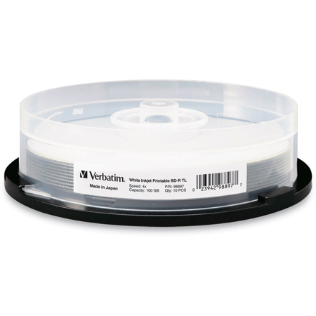 Verbatim BDXL 100GB 4x White Inkjet Hub Printable Disc, 10-Pack Spindle