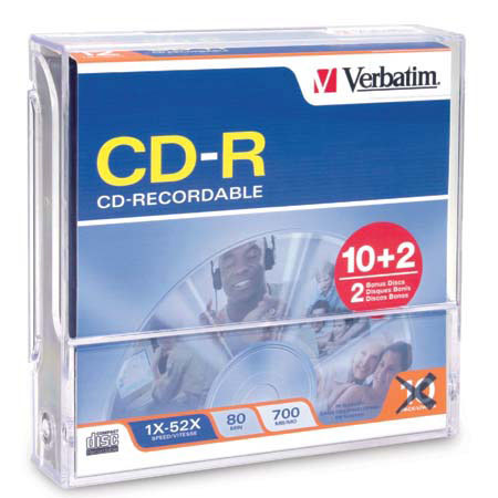 Verbatim CD-R, 80 Minute, 700MB 52x Branded, 12 Pack Flip Box #95168