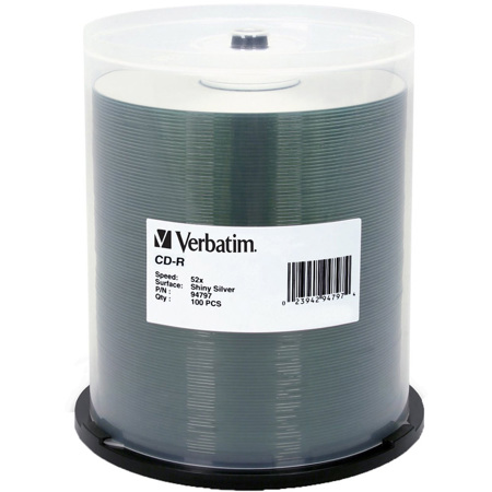 Verbatim CD-R, 80 Minute, 700MB 52x Shiny Silver, 100 Pack on Spindle
