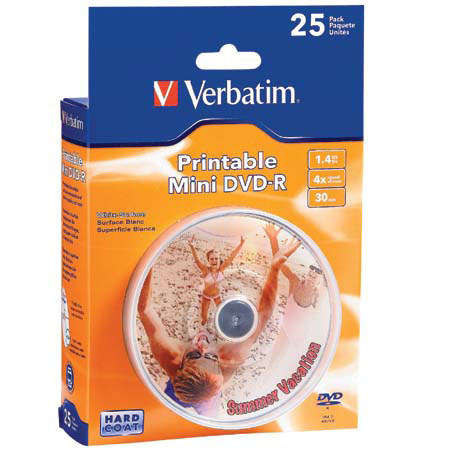 Verbatim 95238 DVD-R, 1.4GB, Inkjet Printable, 25 Pack