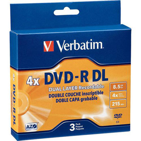 Verbatim 95165 DVD-R Double Layer 8.5GB,3 Pack Case