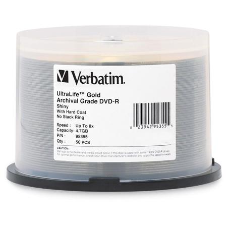 Verbatim DVD-R, 4.7 GB 8x Ultralife Archival Grade, Gold Shiny, 50 Pack on Spindle