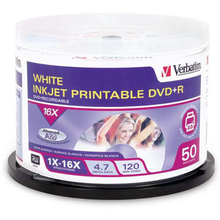 Verbatim 95136 DVD+R Recordable Media 4.7GB Inkjet, 50