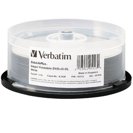 Verbatim 95123 DVD+R Media Double Layer 8.5GB, 20 Pack