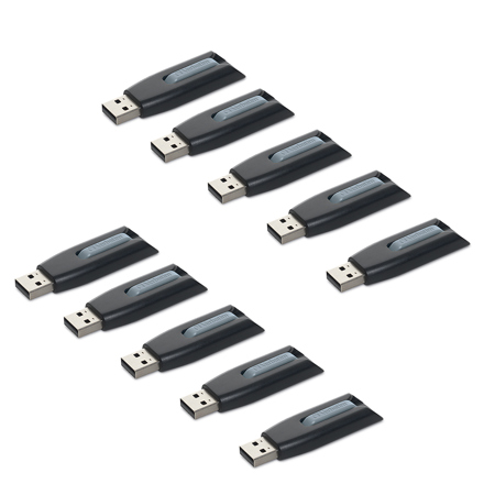 Verbatim Store 'n' Go V3 64GB USB 3.2 Gen 1 Type-A Flash Drive Gray 10-Pack