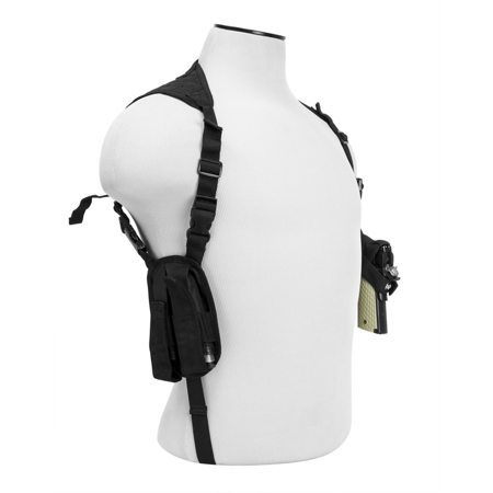 NcSTAR Vism Ambidextrous Horizontal Shoulder Pistol Holster & Double Magazine Holder, Black