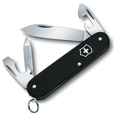 Victorinox Swiss Army 84mm/3.31in Cadet Pocket Knife, Black Alox Ribbed