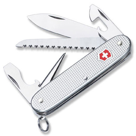 Victorinox Swiss Army 91mm/3.58in Farmer Alox Ribbed Pocket Knife, Silver