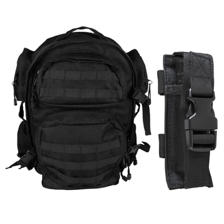 NcSTAR Vism Tactical Back Pack, Bundle with Single Pistol Magazine Pouch for Standard Capacity Double Stack Mags, Black
