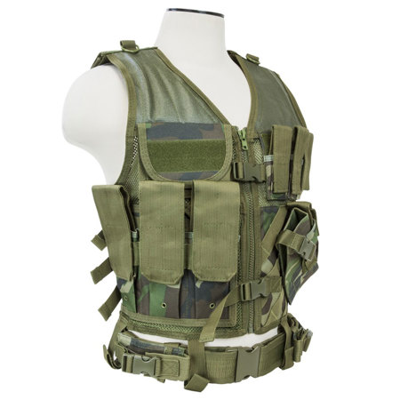 NcSTAR Vism Tactical Vest, Large Size, Woodland Camo, Fits X-Large to XX-Large+