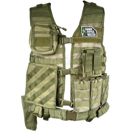 NcSTAR Vism Zombie Rezurrection Alpha Kit with Vest, MOLLE Panel, 4 Pouches, Green