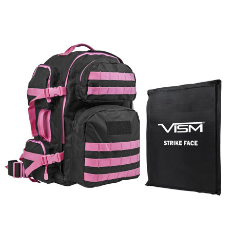 NcSTAR Vism Tactical Backpack, 10x12" Soft Ballistic Panel, Black/Pink Trim