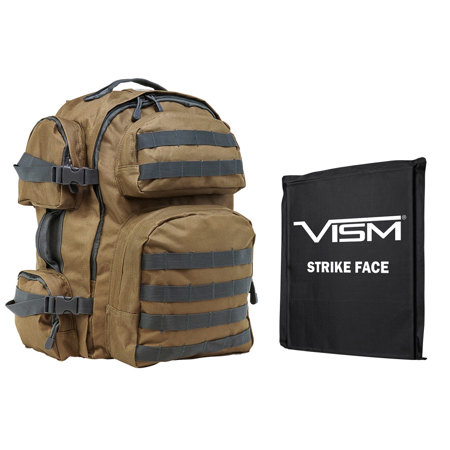 NcSTAR Vism Tactical Backpack with 10x12" Soft Ballistic Panel, Tan with Gray Trim