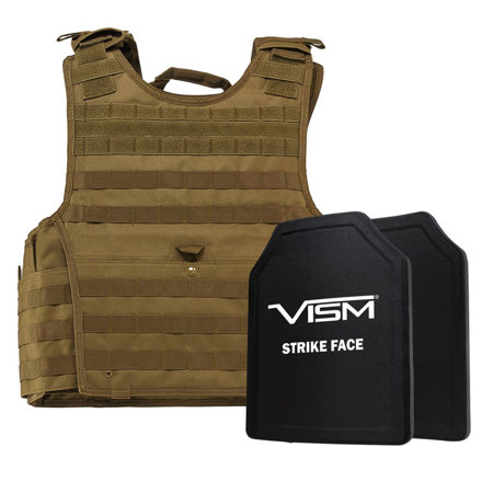 NcSTAR Vism Expert Ballistic Plate Carrier Vest with Two 11x14" PE Hard Plates, Fits 2X-Large+, Tan