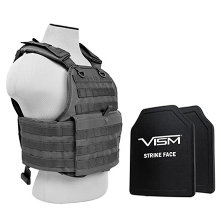 NcSTAR Vism Ballistic Plate Carrier Vest with Two 10x12" PE Hard Plates, Fits Medium to 2X-Large, Urban Gray