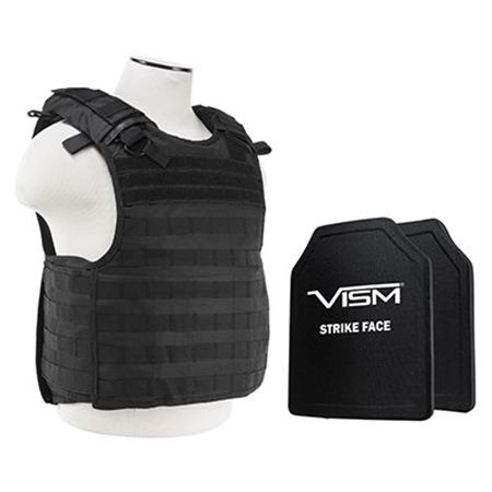 NcSTAR Vism Quick Release Ballistic Plate Carrier Vest with 10x12" PE Hard Plates, Fits Medium to 2X-Large, Black