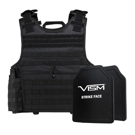 Expert Ballistic Plate Carrier Vest with Two 10x12" PE Hard Plates, Fits 2X-Large+, Black