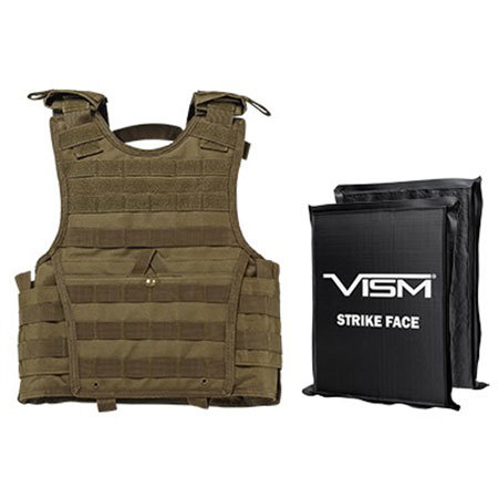 NcSTAR Vism Expert Ballistic Plate Carrier Vest with Two 8x10" Soft Panels, Fits X-Small to Small, Tan