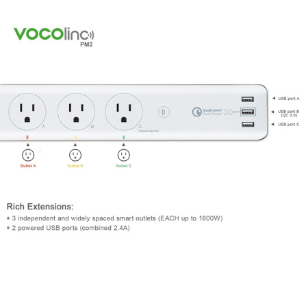 VOCOlinc PM2 Smart Power Strip Surge Protector, 3 Outlets + 3 USB Port