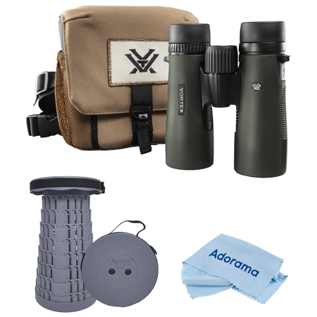 Vortex Optics 10x42 Diamondback HD Waterproof Roof Prism Binocular with 6.3 Degree Angle of View, Bundle with Telescoping Stool/Chair and Cleaning Cloth