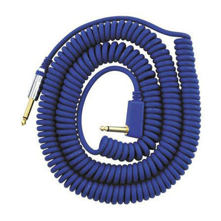 Vox 29.5' High Quality Coiled TS 1/4 Male to TS 1/4 Male Right Angle Cable with Mesh Bag, Blue