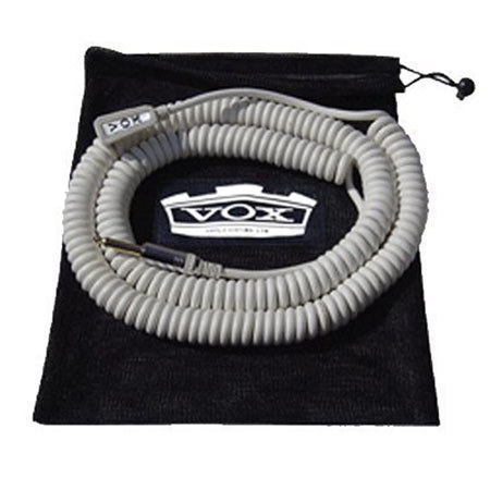 Vox 29.5' High Quality TS 1/4 Male to TS 1/4 Male Right Angle Coiled Cable with Mesh bag, White