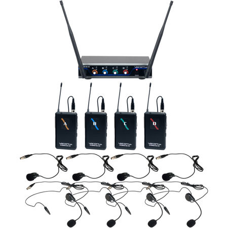 VocoPro Digital-Quad-B 4-Ch UHF Headset & Lapel Mic System, 915 to 927.2MHz