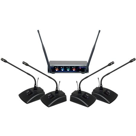 VocoPro Digital-Quad-Conference 4-Channel UHF Digital Wireless Conference System, Includes Receiver, 4x Conference Microphones, 902 to 910.7MHz
