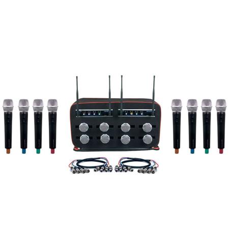VocoPro MIB-QUAD-8 8-Channel Wireless Handheld Microphone System with 2x Receivers, 8x Handheld Microphones