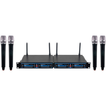 VocoPro UDH-CHOIR 4 Four Channel UHF/DSP Hybrid Handheld Wireless Microphone System in a Bag, Includes 2x Receiver, 4x Microphone, 900MHz Band