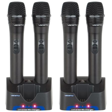 VocoPro 4x UHF Handheld Rechargeable Microphones with 2x Charging Stations, QRST Frequency