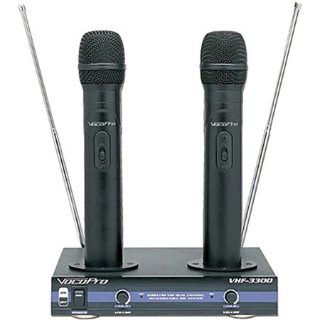VocoPro VHF-3300 2 Channel VHF Rechargeable Wireless Microphone Sys - Red Freq