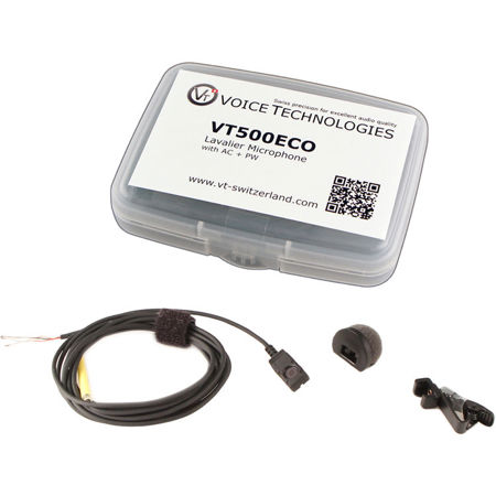 Voice Technologies VT500ECO Lavalier Mic Kit, Unterminated 3-Wire Pigtail, Black
