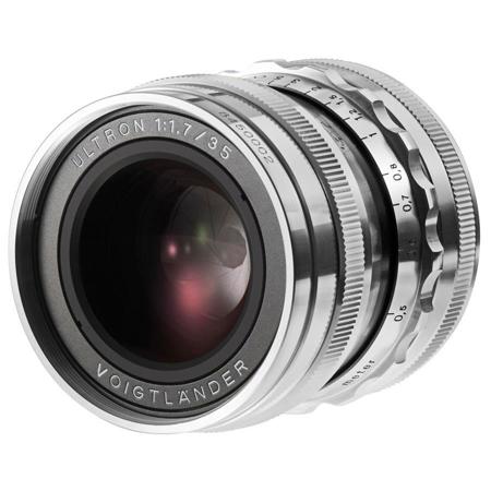 Voigtlander 35mm f/1.7 Ultron Aspherical Leica M-mount Rangefinder Lens, 7 Groups/9 Elements, 1.6'/0.5m Minimum Focus Distance, Silver Chrome