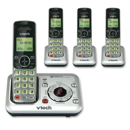 VTech CS6429-4 DECT 6.0 Cordless Phone, 4 Handsets, Silver/Black