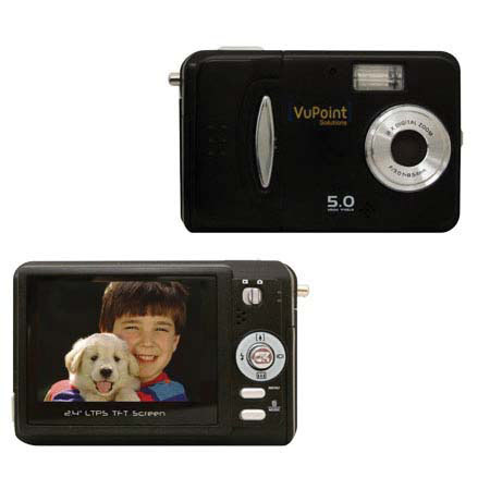 VuPoint Solutions DC-C528C-VP 5.0 Mega Pixel CMOS Sensor Digital Camera, 2.4" TFT LCD, Fixed Lens 8x Digital Zoom, Supports SD Card - Black