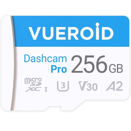 Vueroid 256GB Dashcam Pro microSD Card with Reader Adapter, C10, V30, UHS-I, Class 10, A2