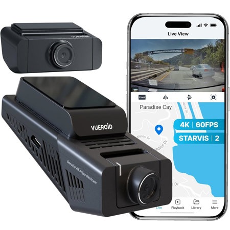 Vueroid S1 4K Infinite 2 Channel Dash Cam Front and Rear Car Camera, 4K, 2.5K Dashcam