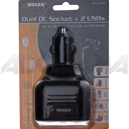 Wagan 2368 Dual DC Socket, USB-DC/USB Power, Road