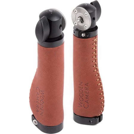 Wooden Camera Rosette Handle Pair, Brown Leather