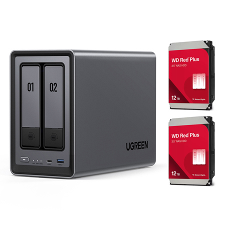 WD NASync DXP2800 2-Bay NAS Enclosure, Bundle with 2x WD Red Plus 12TB 3.5" SATA III Internal NAS Hard Drive