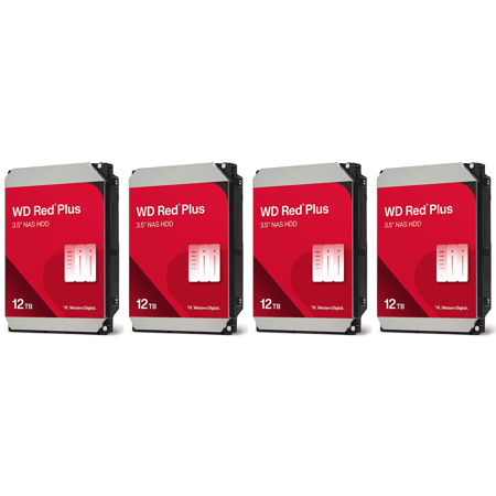 WD Red Plus 3.5" SATA III Internal NAS Hard Drive 12TB 4-Pack