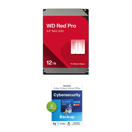 WD Red Pro 12TB 3.5" SATA III Internal NAS Hard Drive, Bundle with Cyber Protect Home Office Advanced License