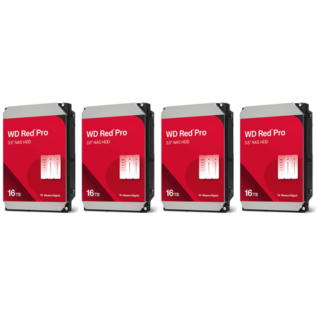 WD Red Pro 3.5" SATA III Internal NAS Hard Drive 16TB 512MB Cache 4-Pack