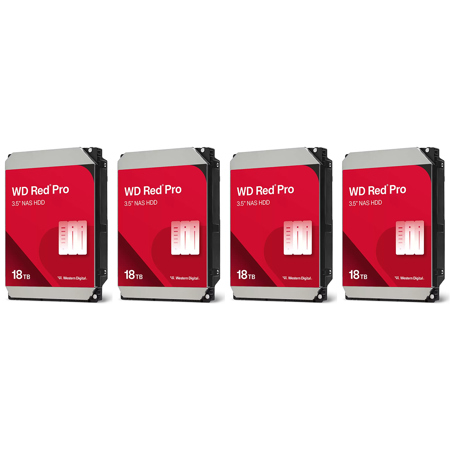 WD Red Pro 3.5" SATA III Internal NAS Hard Drive 18TB 512MB Cache 4-Pack