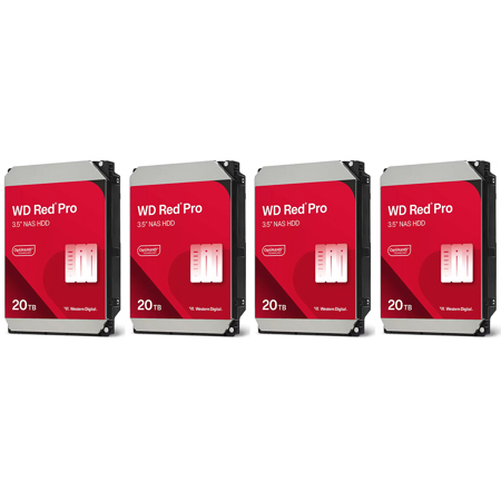 WD Red Pro 3.5" SATA III Internal NAS Hard Drive 20TB 512MB Cache 4-Pack