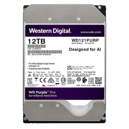 WD Purple 12TB SATA III 3.5" Internal Surveillance HDD, 7200 RPM