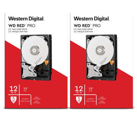 WD 2 Pack Red Pro 12TB SATA III 3.5" Internal NAS HDD, 7200 RPM