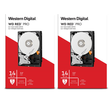 WD 2 Pack Red Pro 14TB SATA III 3.5" Internal NAS HDD, 7200 RPM