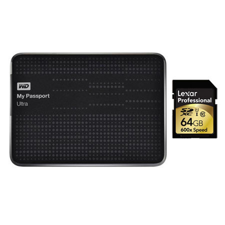 WD My Passport Ultra 2TB Hard Drive + Lexar Pro 600x Class 10 64GB SD Card